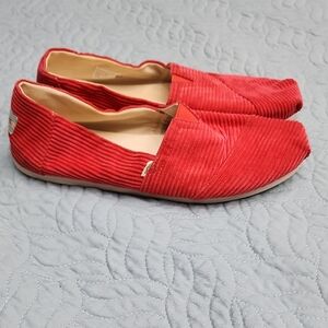 Toms Size 10 Red Corduroy Womens Slip On Shoes Comfortable Clean
